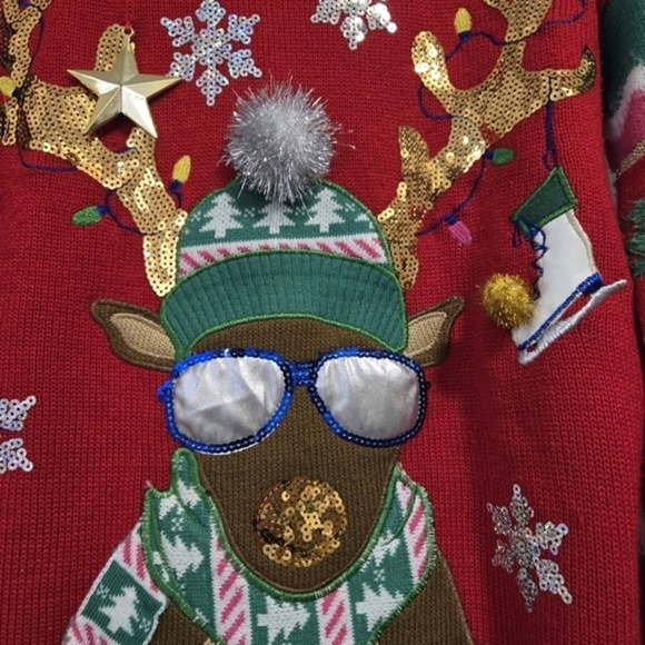 United‎ States Sweaters Women's Ugly Christmas Reindeer 3D Long Sleeve Medium - Picture 6 of 16